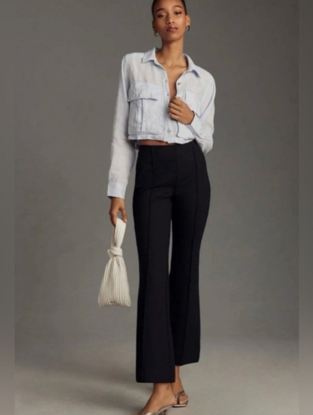 Anthropologie Black Margot Kick Flare Crop Knit Ponte Pant Pants Size Small